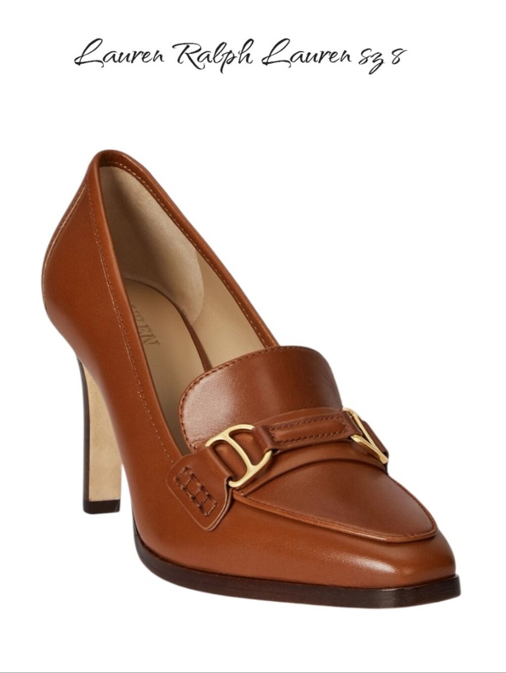 Lauren Ralph Lauren Tasha Tan Leather Loafer Pumps Heels Sz 8